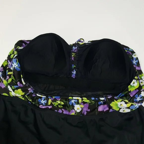 BLAIR Black Blue & Purple Pansie One Piece Dress Swimsuit - Picture 10 of 15